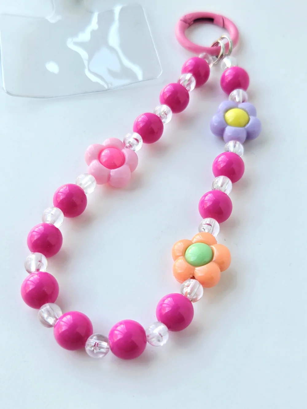 2PK Y2K Beaded Pink & Blue Daisy 🌼🔵🌼 Flower Charm Phone Wristlet 🌺